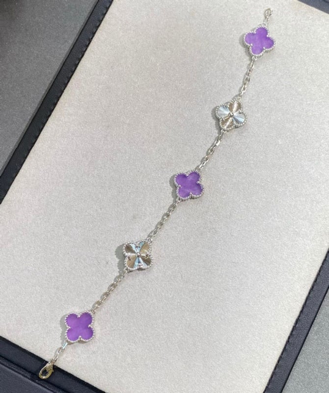 925 SILVER PLEATED 18K MAUVE BRACELET (265)
